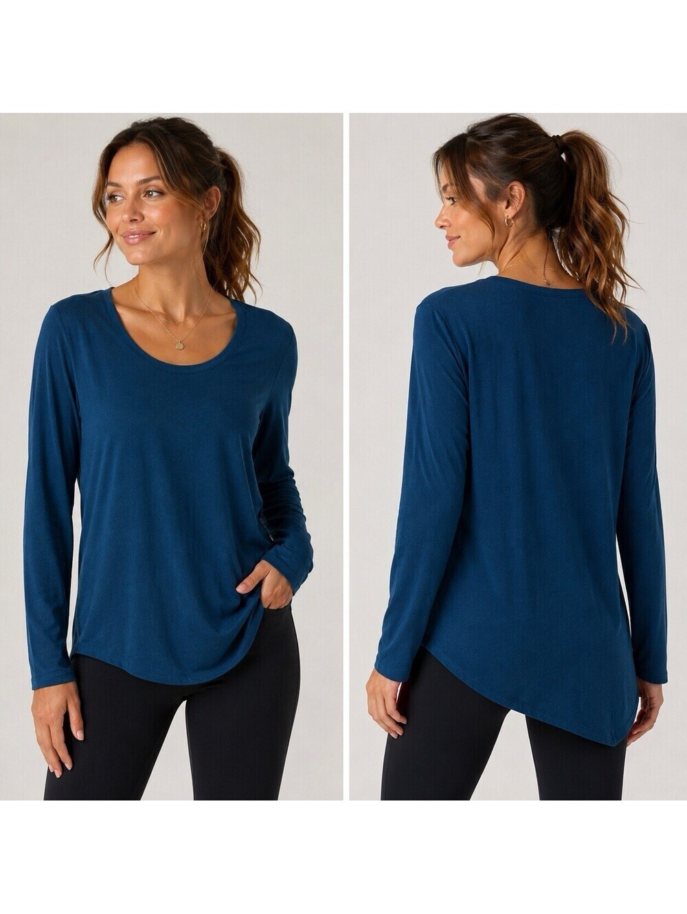Athleta Cloudlight Restore Tee Small Asymmetrical Long Sleeve Top Blue Stretch